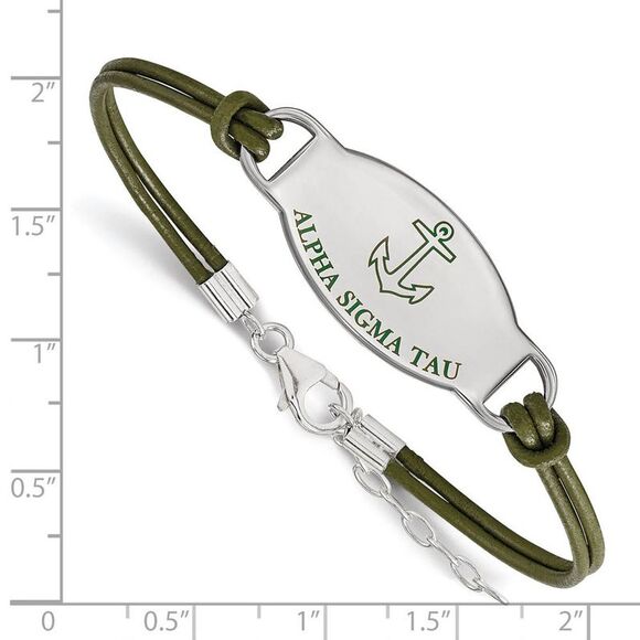 Sterling Silver Alpha Sigma Tau Enamel Olive Leather Bracelet - 7 in. - Picture 2 of 4